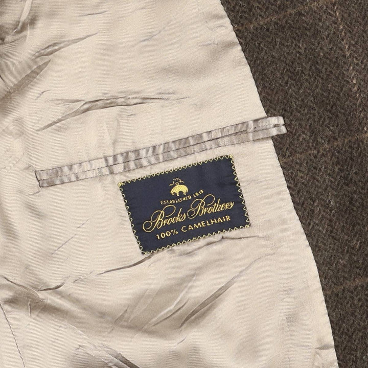 Brooks Brothers Check Pattern Herringbone Camel Hair Tailored Jacket, Made in USA, Men's Size Medium Camel hair brown type Vintage Second Hand