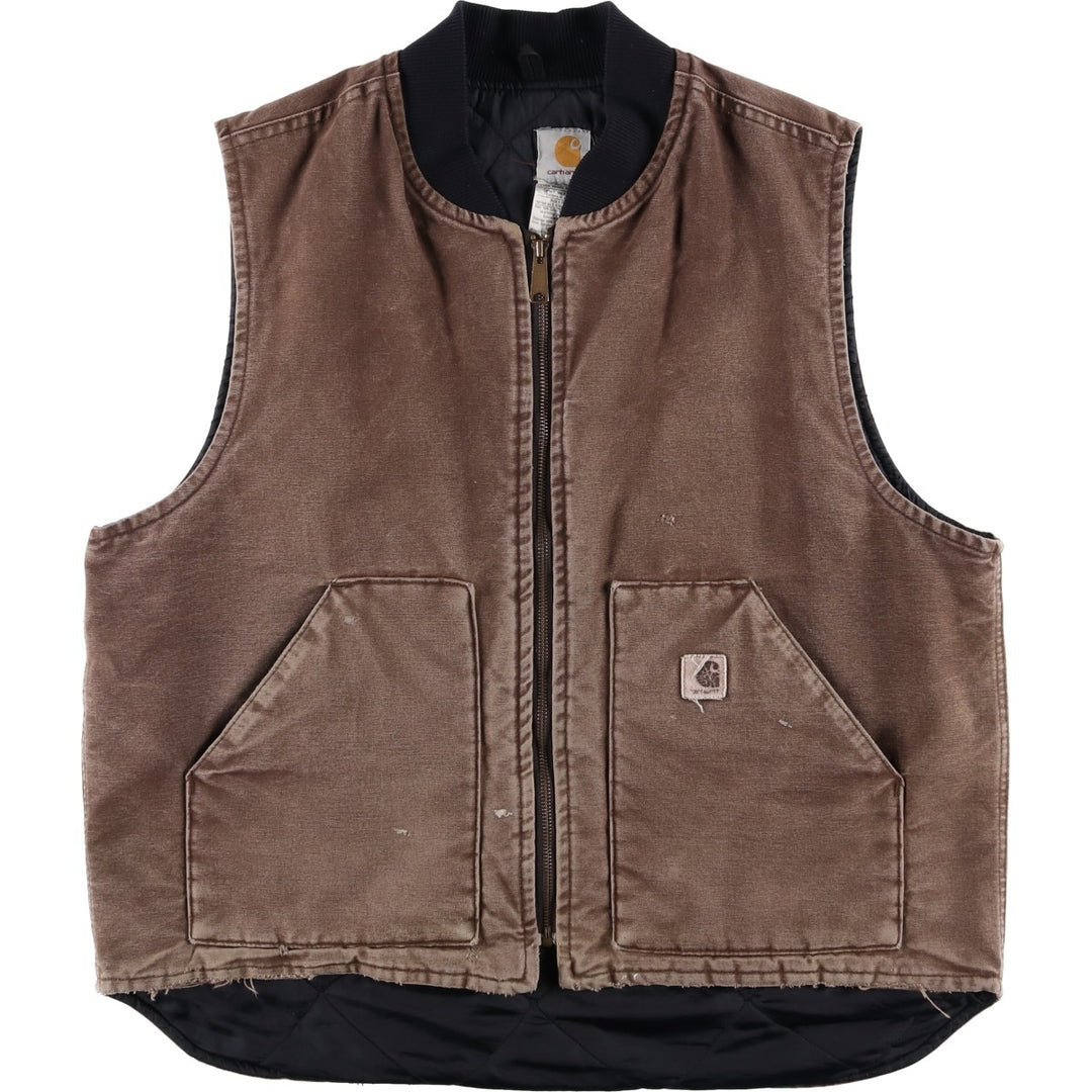 2000'S Carhartt Classic Padded Duck Vest, Made in USA, Men's XL cotton brown type Vintage Second Hand