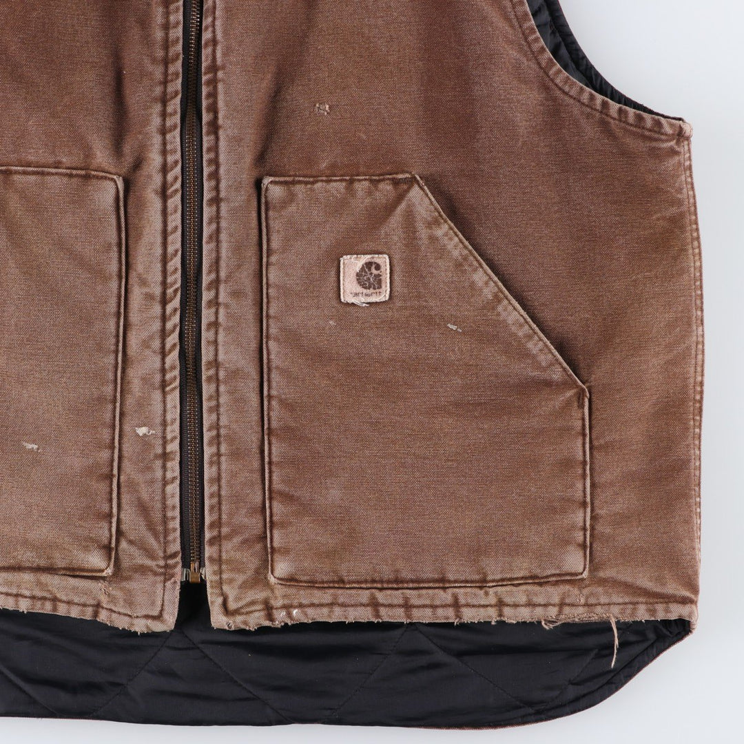 2000'S Carhartt Classic Padded Duck Vest, Made in USA, Men's XL cotton brown type Vintage Second Hand