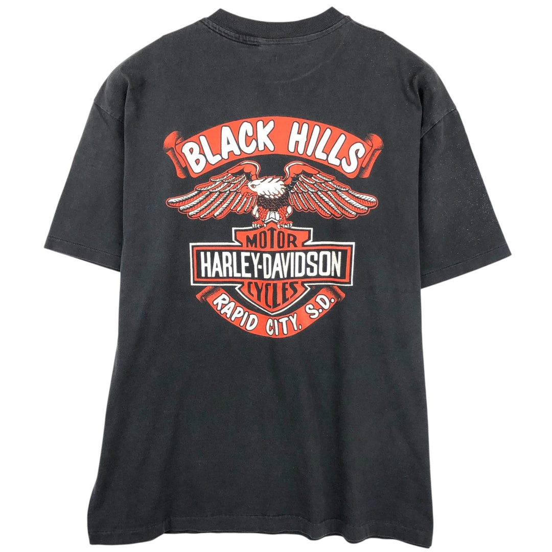 ~90'S Harley-Davidson Eagle Pattern Motorcycle T-Shirt, Men's XL (approx.), Vintage unclear black type Vintage Second Hand