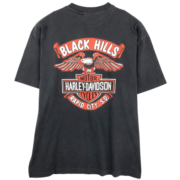 ~90'S Harley-Davidson Eagle Pattern Motorcycle T-Shirt, Men's XL (approx.), Vintage unclear black type Vintage Second Hand