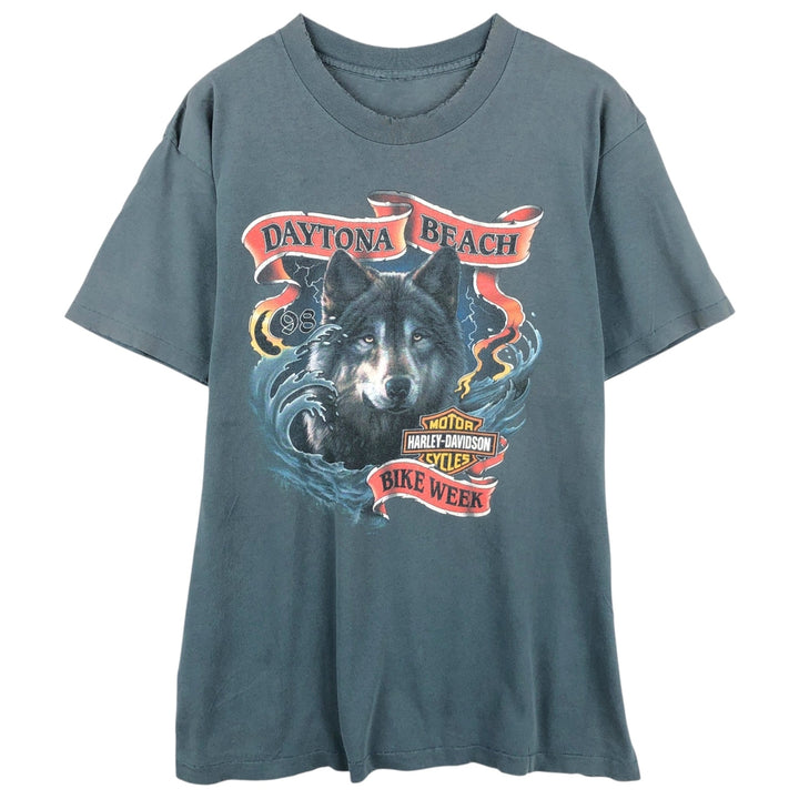 ~90'S Harley-Davidson Wolf Pattern Eagle Pattern Motorcycle T-Shirt Men's Size L (Equivalent) Vintage unclear Charcoal Vintage Second Hand