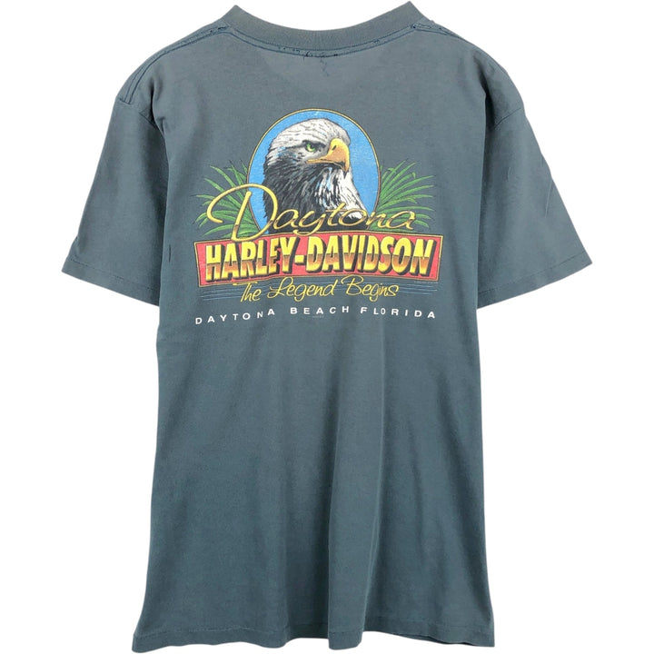 ~90'S Harley-Davidson Wolf Pattern Eagle Pattern Motorcycle T-Shirt Men's Size L (Equivalent) Vintage unclear Charcoal Vintage Second Hand