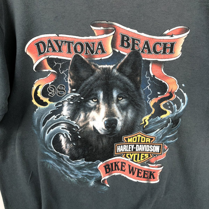 ~90'S Harley-Davidson Wolf Pattern Eagle Pattern Motorcycle T-Shirt Men's Size L (Equivalent) Vintage unclear Charcoal Vintage Second Hand