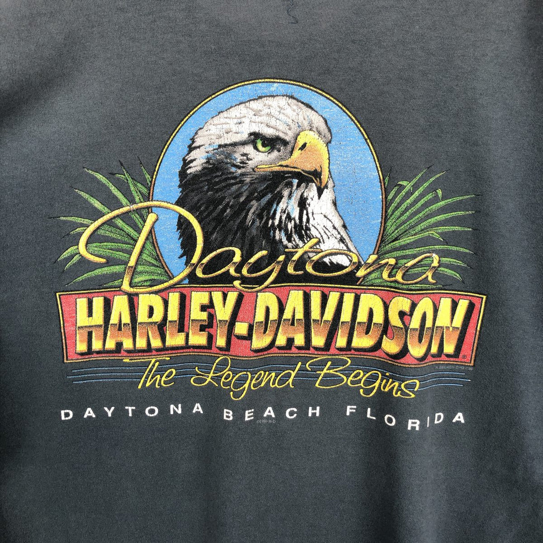 ~90'S Harley-Davidson Wolf Pattern Eagle Pattern Motorcycle T-Shirt Men's Size L (Equivalent) Vintage unclear Charcoal Vintage Second Hand