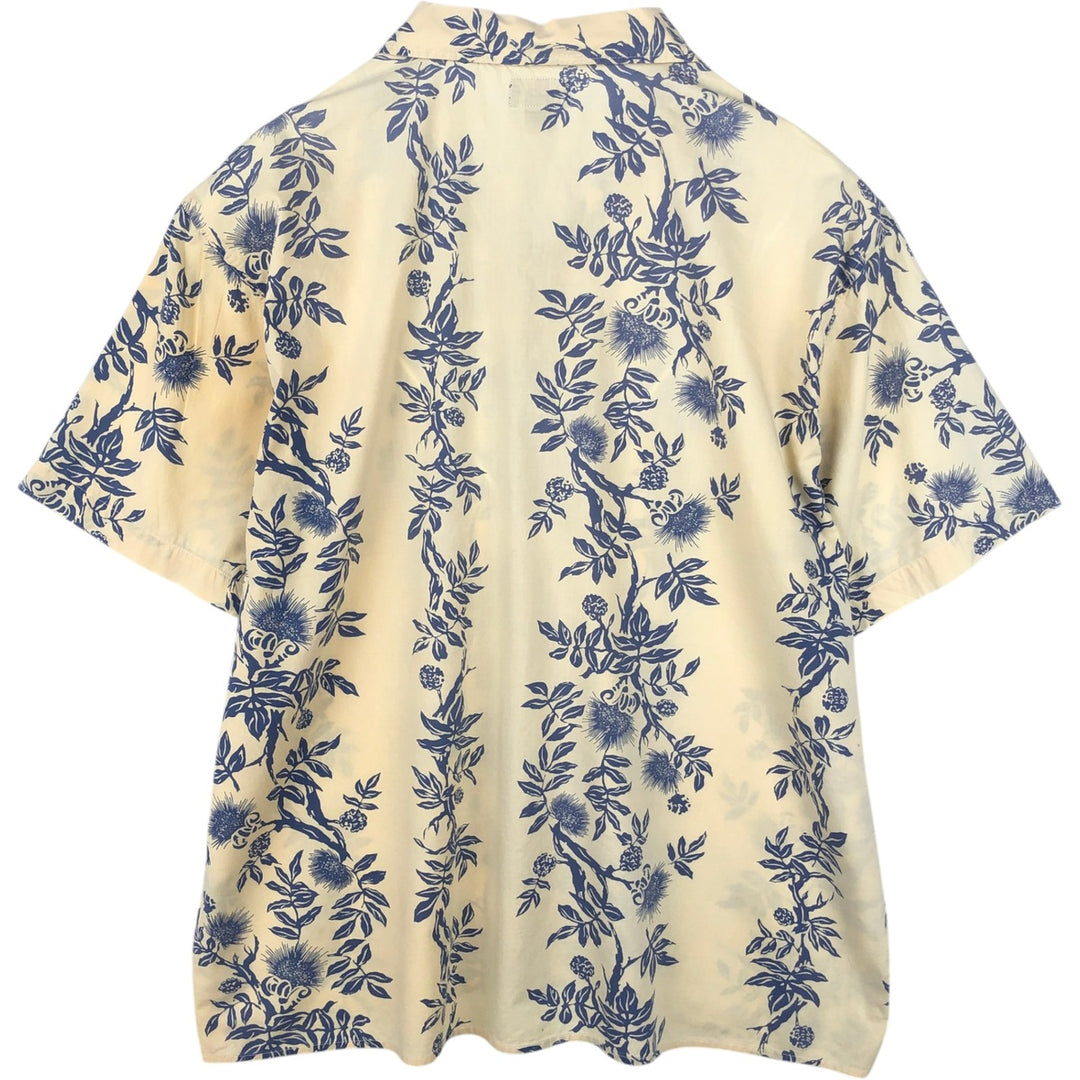 2000'S Ralph Lauren POLO JEANS COMPANY all-over botanical pattern open-collar Aloha shirt, boxy fit, men's size XL equivalent. cotton lemon yellow Vintage Second Hand