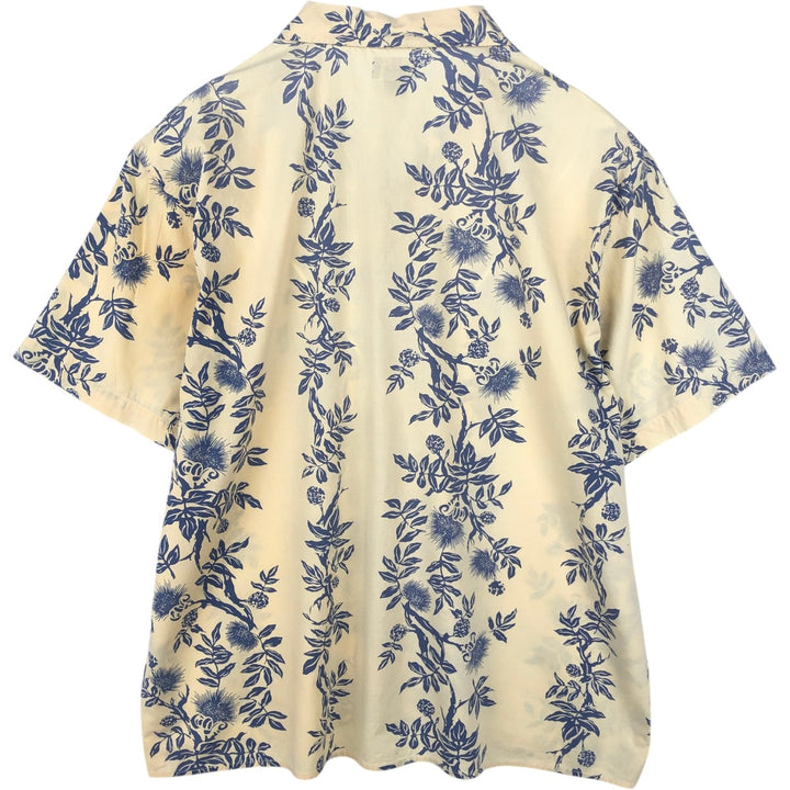 2000'S Ralph Lauren POLO JEANS COMPANY all-over botanical pattern open-collar Aloha shirt, boxy fit, men's size XL equivalent. cotton lemon yellow Vintage Second Hand