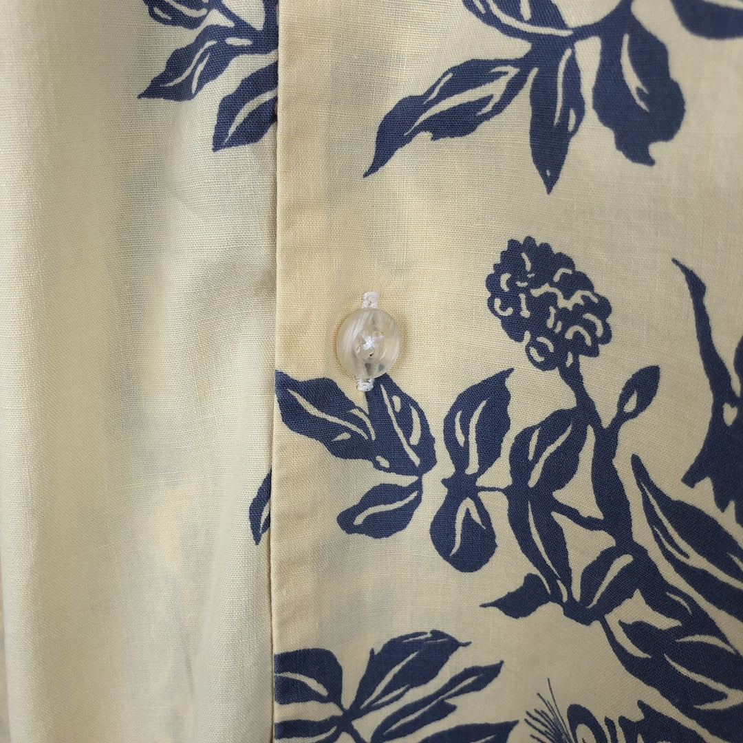 2000'S Ralph Lauren POLO JEANS COMPANY all-over botanical pattern open-collar Aloha shirt, boxy fit, men's size XL equivalent. cotton lemon yellow Vintage Second Hand