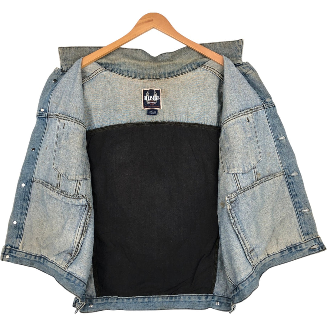 Harley-Davidson BIKER BLUES Eagle Pattern Denim Vest, Made in USA, Men's XL (approx.) cotton blue type Vintage Second Hand