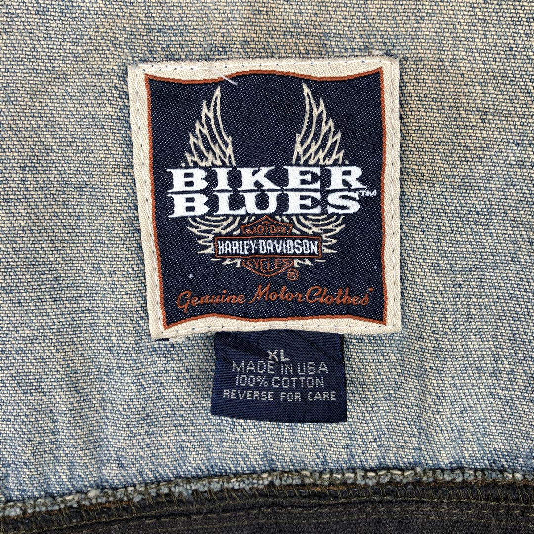 Harley-Davidson BIKER BLUES Eagle Pattern Denim Vest, Made in USA, Men's XL (approx.) cotton blue type Vintage Second Hand