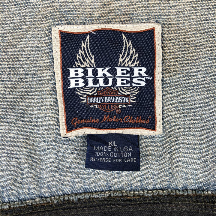 Harley-Davidson BIKER BLUES Eagle Pattern Denim Vest, Made in USA, Men's XL (approx.) cotton blue type Vintage Second Hand