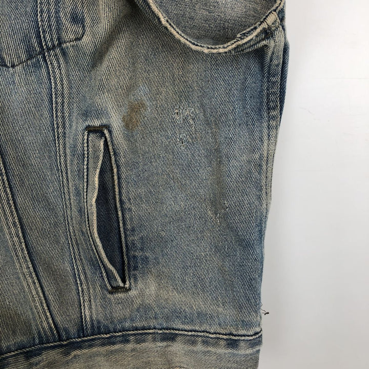 Harley-Davidson BIKER BLUES Eagle Pattern Denim Vest, Made in USA, Men's XL (approx.) cotton blue type Vintage Second Hand