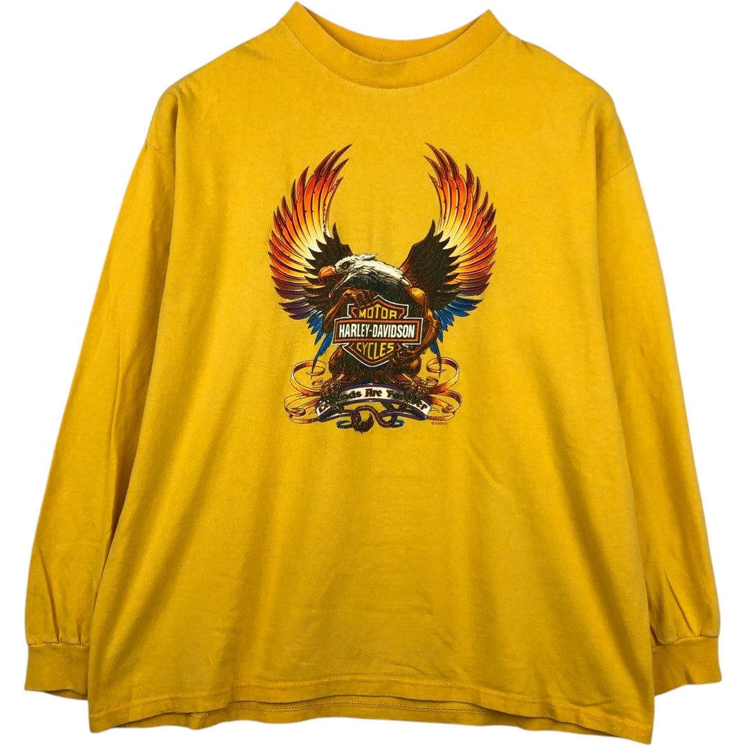 90'S Harley-Davidson Eagle Pattern/Stars and Stripes Motorcycle Long-Sleeve T-Shirt (Men's XL equivalent) unclear yellow type Vintage Second Hand