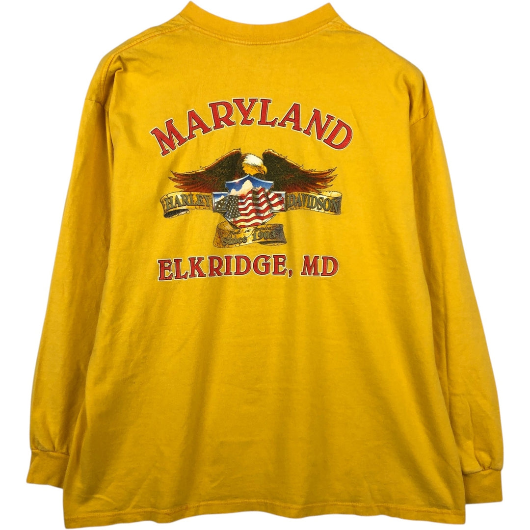 90'S Harley-Davidson Eagle Pattern/Stars and Stripes Motorcycle Long-Sleeve T-Shirt (Men's XL equivalent) unclear yellow type Vintage Second Hand