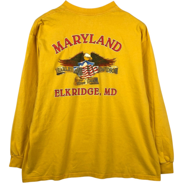 90'S Harley-Davidson Eagle Pattern/Stars and Stripes Motorcycle Long-Sleeve T-Shirt (Men's XL equivalent) unclear yellow type Vintage Second Hand