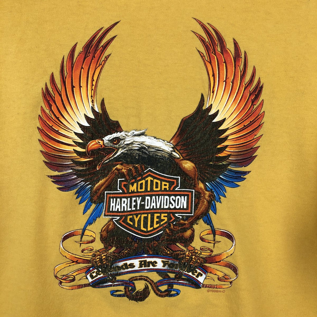 90'S Harley-Davidson Eagle Pattern/Stars and Stripes Motorcycle Long-Sleeve T-Shirt (Men's XL equivalent) unclear yellow type Vintage Second Hand