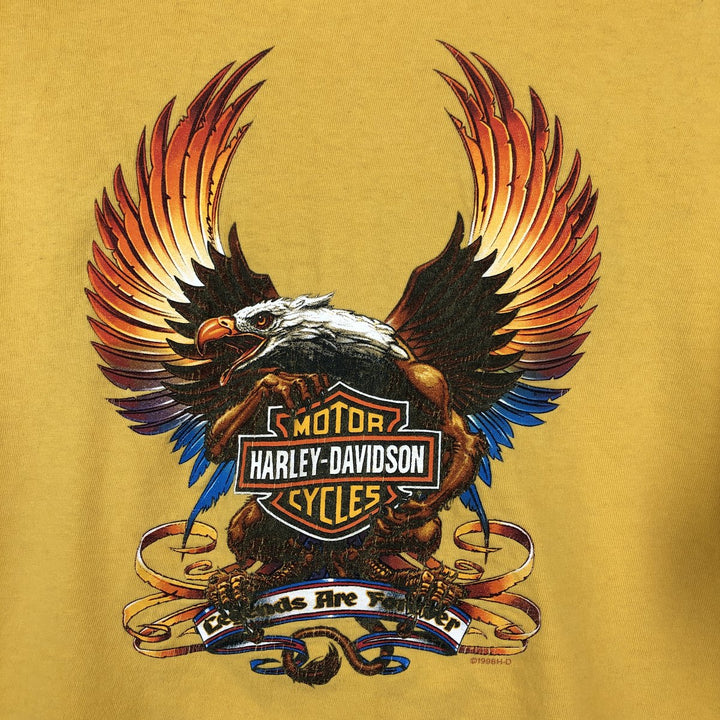 90'S Harley-Davidson Eagle Pattern/Stars and Stripes Motorcycle Long-Sleeve T-Shirt (Men's XL equivalent) unclear yellow type Vintage Second Hand