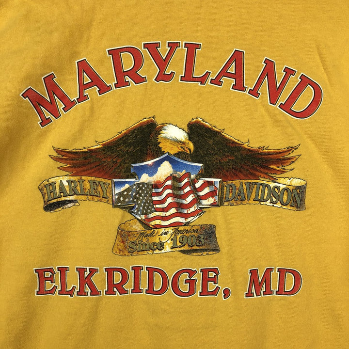 90'S Harley-Davidson Eagle Pattern/Stars and Stripes Motorcycle Long-Sleeve T-Shirt (Men's XL equivalent) unclear yellow type Vintage Second Hand
