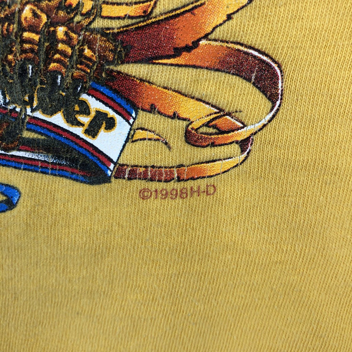 90'S Harley-Davidson Eagle Pattern/Stars and Stripes Motorcycle Long-Sleeve T-Shirt (Men's XL equivalent) unclear yellow type Vintage Second Hand
