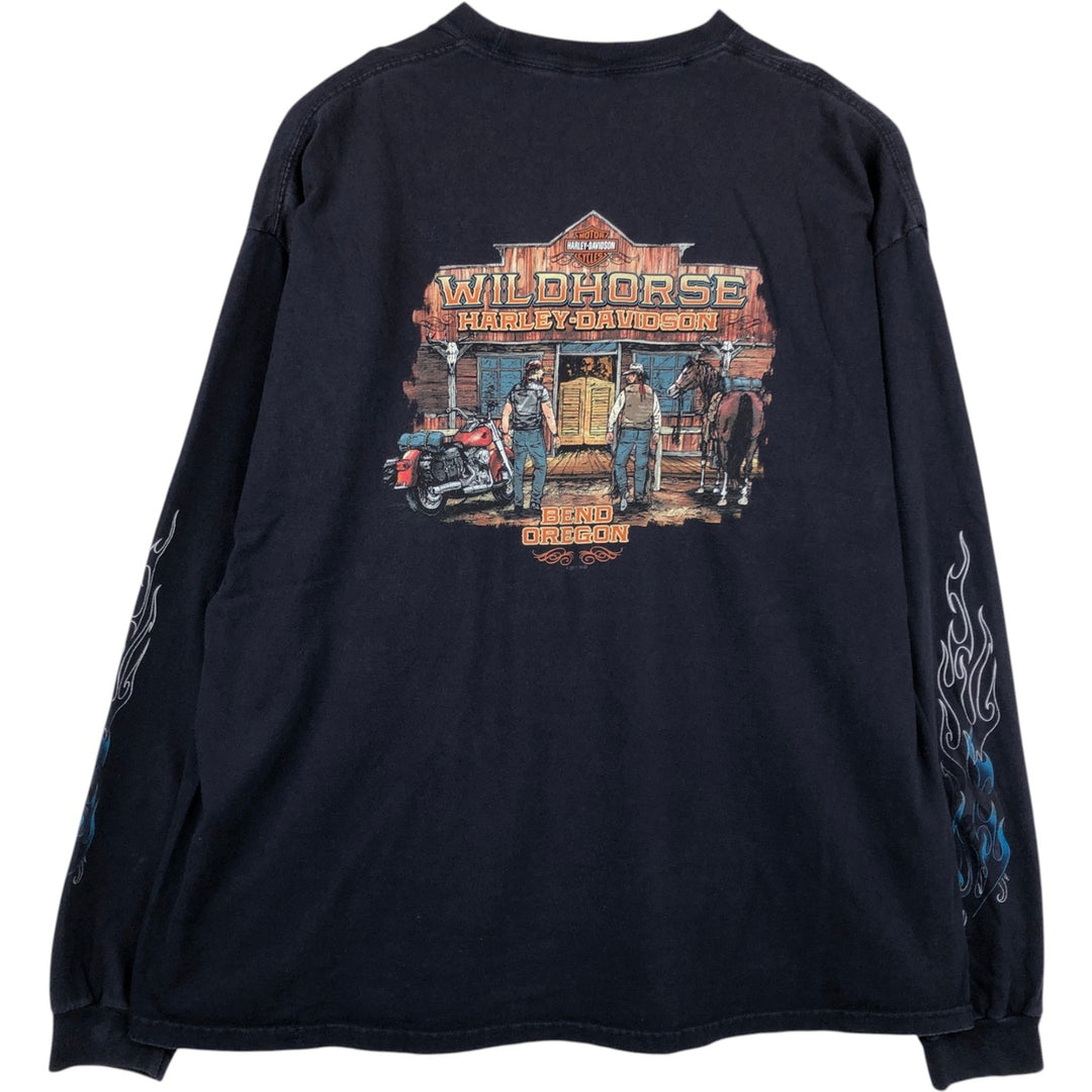 Harley-Davidson Motorcycle Fire Pattern Long-Sleeve T-Shirt (Men's Size XXXL) cotton navy blue type Vintage Second Hand