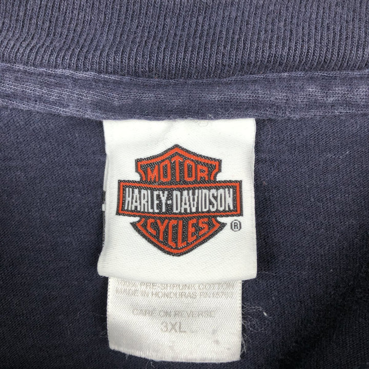 Harley-Davidson Motorcycle Fire Pattern Long-Sleeve T-Shirt (Men's Size XXXL) cotton navy blue type Vintage Second Hand