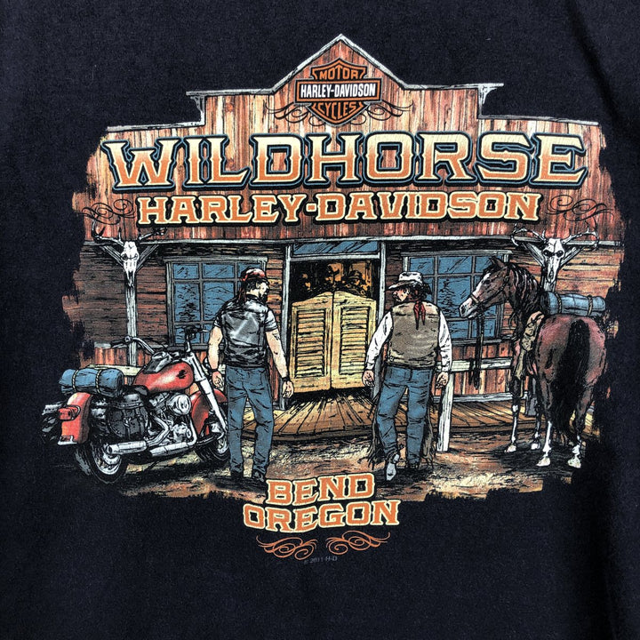 Harley-Davidson Motorcycle Fire Pattern Long-Sleeve T-Shirt (Men's Size XXXL) cotton navy blue type Vintage Second Hand