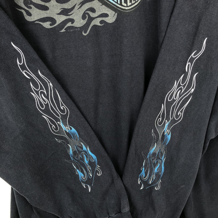 Harley-Davidson Motorcycle Fire Pattern Long-Sleeve T-Shirt (Men's Size XXXL) cotton navy blue type Vintage Second Hand