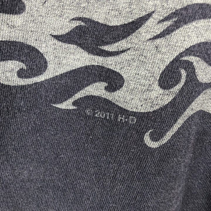 Harley-Davidson Motorcycle Fire Pattern Long-Sleeve T-Shirt (Men's Size XXXL) cotton navy blue type Vintage Second Hand