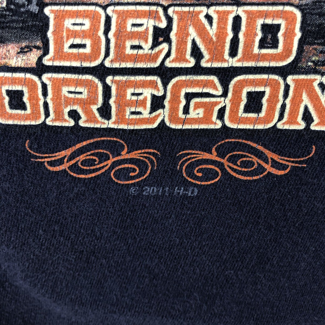 Harley-Davidson Motorcycle Fire Pattern Long-Sleeve T-Shirt (Men's Size XXXL) cotton navy blue type Vintage Second Hand