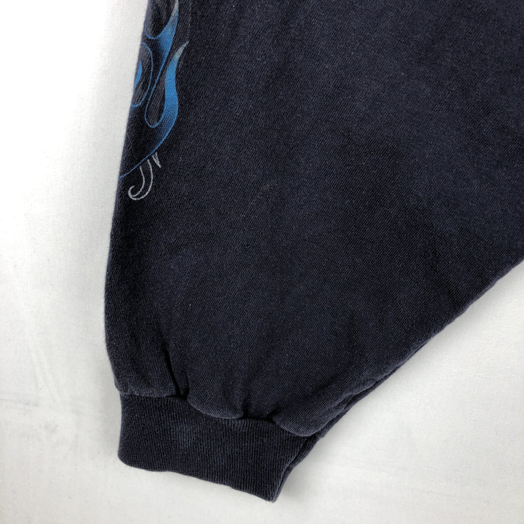 Harley-Davidson Motorcycle Fire Pattern Long-Sleeve T-Shirt (Men's Size XXXL) cotton navy blue type Vintage Second Hand