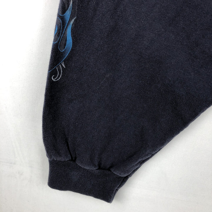 Harley-Davidson Motorcycle Fire Pattern Long-Sleeve T-Shirt (Men's Size XXXL) cotton navy blue type Vintage Second Hand