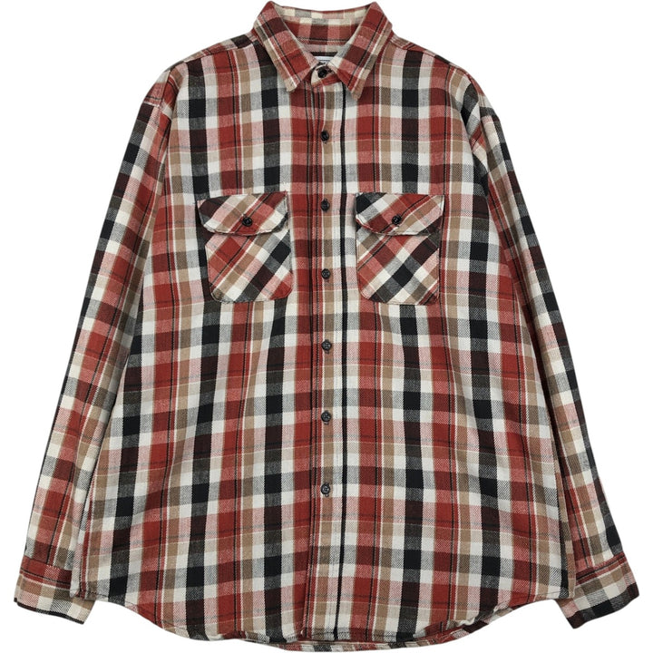 80'S Five Brother Long Sleeve Flannel Check Shirt Made in USA Men's XL Vintage unclear red type reddish brown Vintage Second Hand