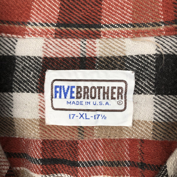 80'S Five Brother Long Sleeve Flannel Check Shirt Made in USA Men's XL Vintage unclear red type reddish brown Vintage Second Hand