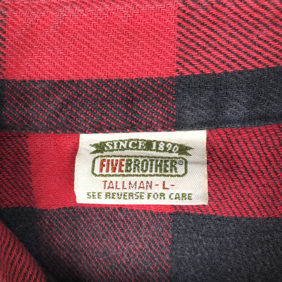 90'S Vintage Five Brother Buffalo Check Long Sleeve Flannel Check Shirt, Men's Size L unclear black type Vintage Second Hand