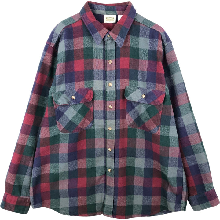 90'S Five Brother Long-Sleeve Heavy Flannel Check Shirt, Men's Size XL (approx.) cotton Navy blue Vintage Second Hand