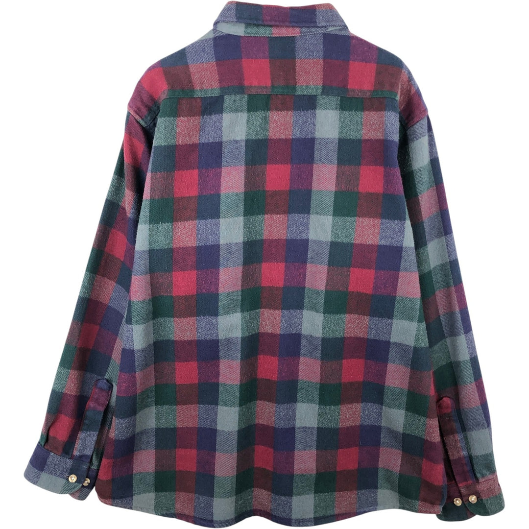 90'S Five Brother Long-Sleeve Heavy Flannel Check Shirt, Men's Size XL (approx.) cotton Navy blue Vintage Second Hand