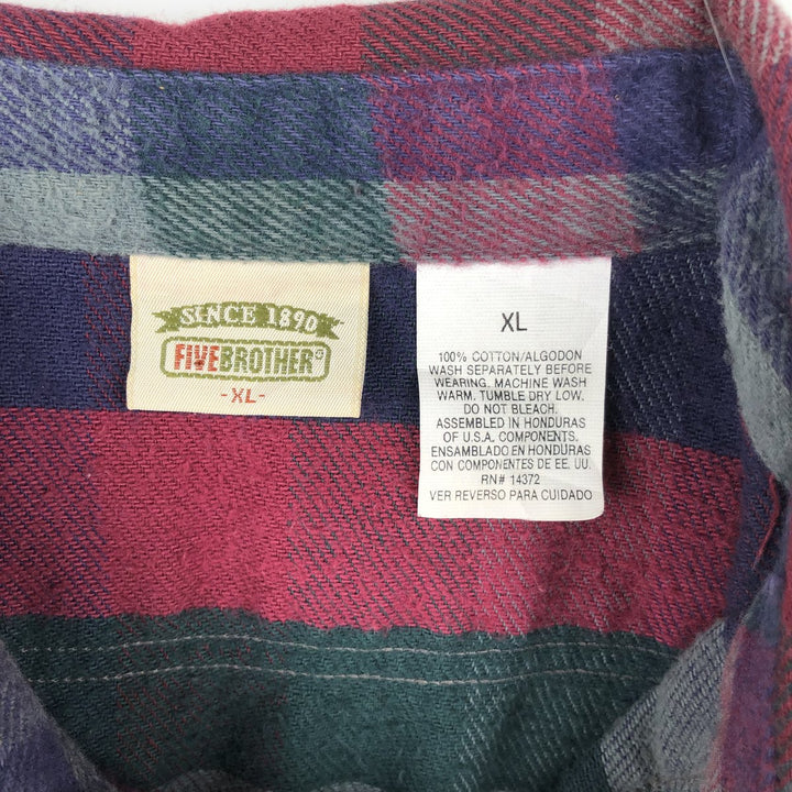 90'S Five Brother Long-Sleeve Heavy Flannel Check Shirt, Men's Size XL (approx.) cotton Navy blue Vintage Second Hand