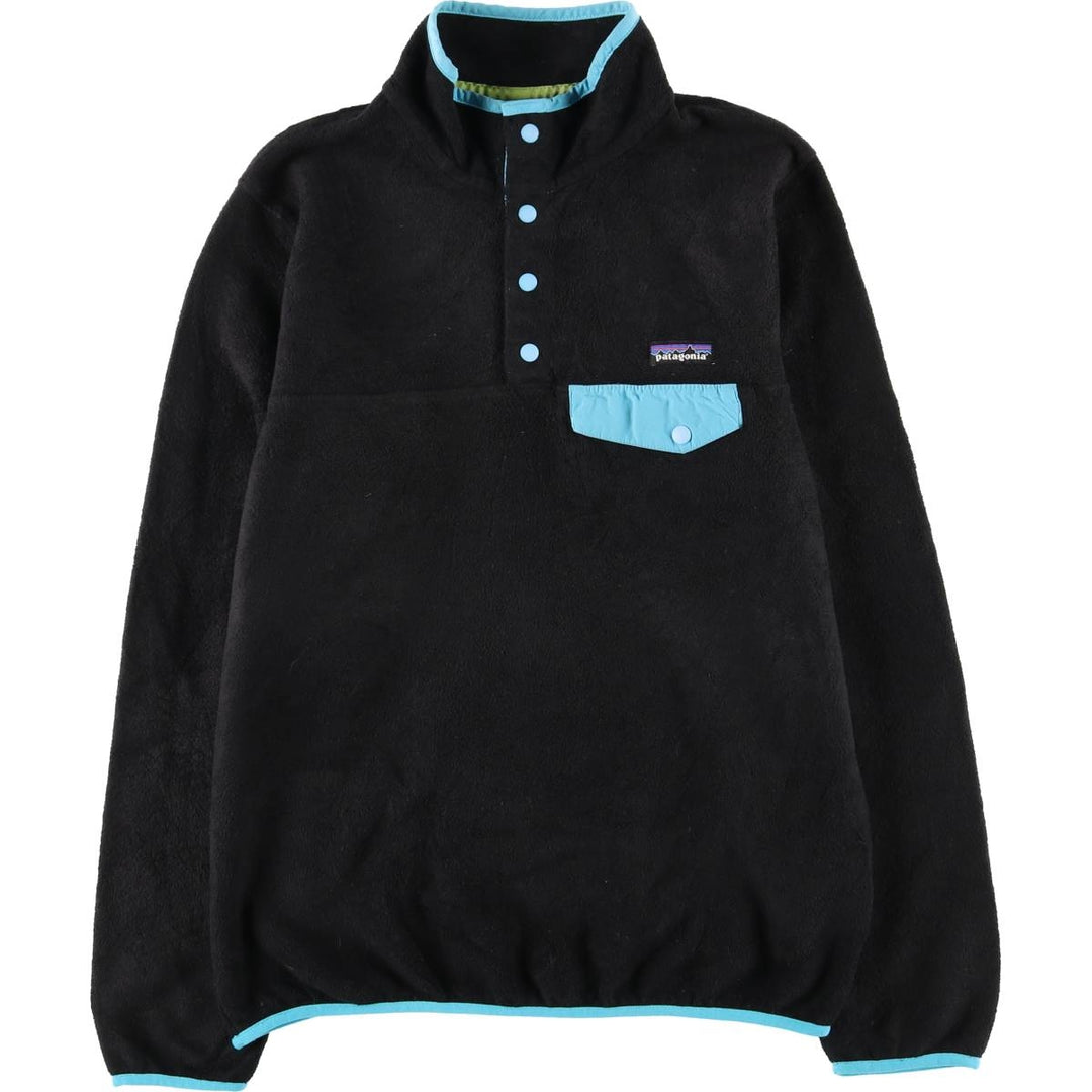 Patagonia Lightweight Synchilla Snap Tee (25455FA15) - Half-Snap Fleece Pullover, Women's Size Medium polyester black type Vintage Second Hand