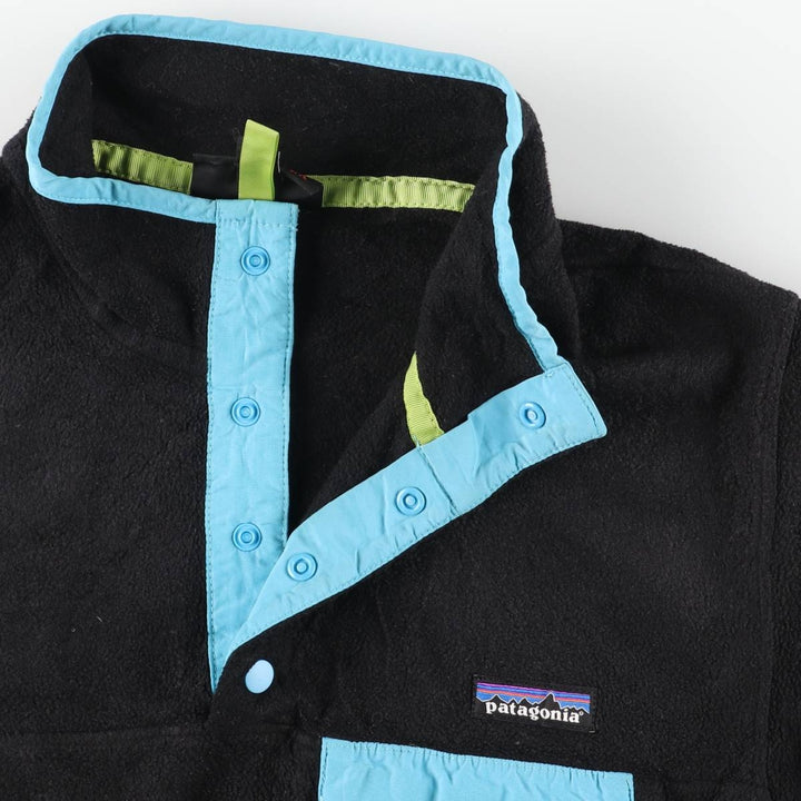 Patagonia Lightweight Synchilla Snap Tee (25455FA15) - Half-Snap Fleece Pullover, Women's Size Medium polyester black type Vintage Second Hand