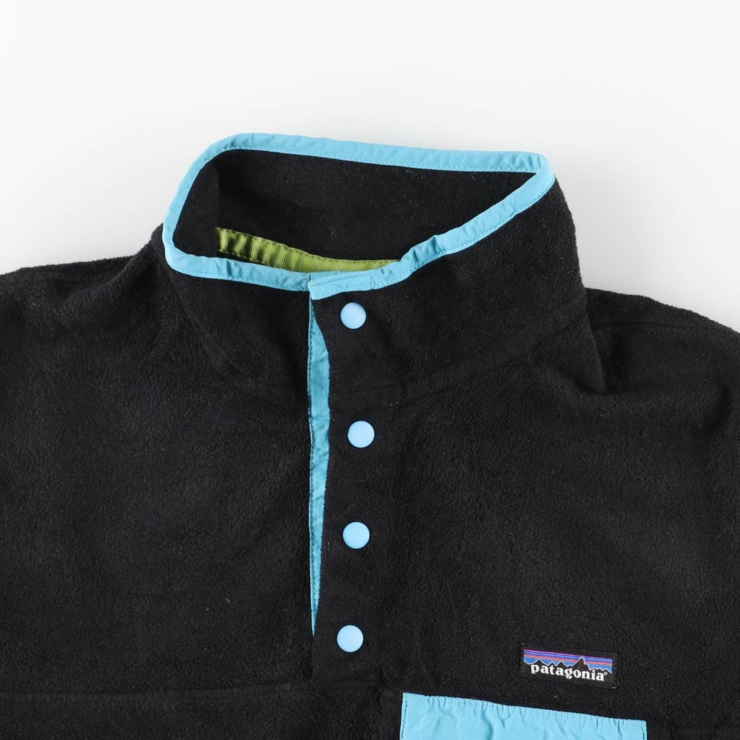 Patagonia Lightweight Synchilla Snap Tee (25455FA15) - Half-Snap Fleece Pullover, Women's Size Medium polyester black type Vintage Second Hand