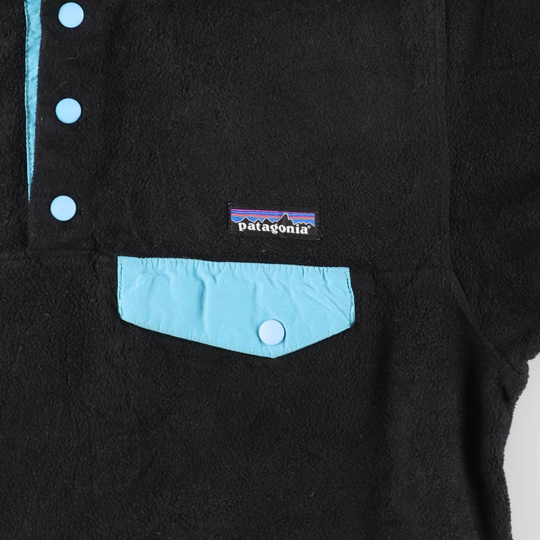 Patagonia Lightweight Synchilla Snap Tee (25455FA15) - Half-Snap Fleece Pullover, Women's Size Medium polyester black type Vintage Second Hand