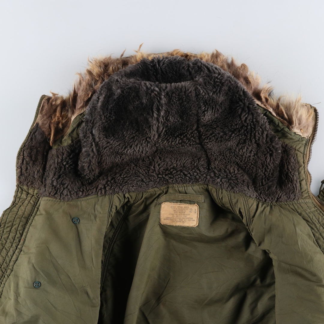 1970'S US Military N-3B Modified Coyote Fur Padded Military Flight Jacket, Men's Size Medium, Vintage wool Khaki type Vintage Second Hand