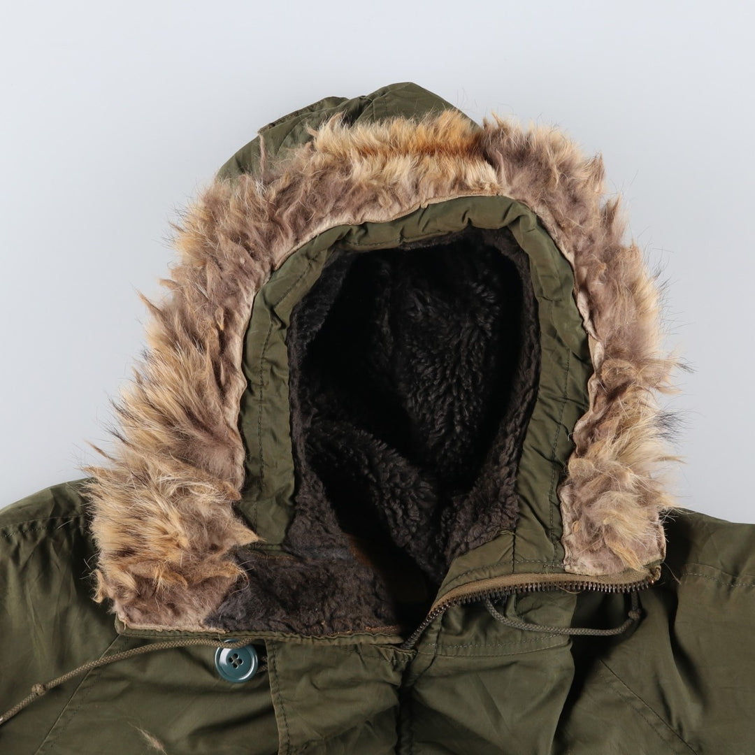 1970'S US Military N-3B Modified Coyote Fur Padded Military Flight Jacket, Men's Size Medium, Vintage wool Khaki type Vintage Second Hand