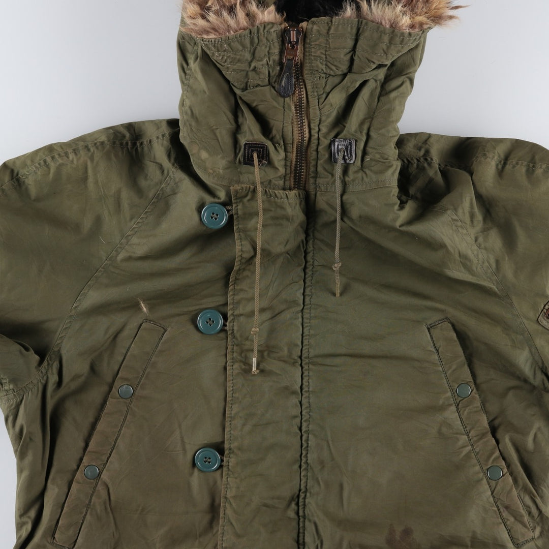 1970'S US Military N-3B Modified Coyote Fur Padded Military Flight Jacket, Men's Size Medium, Vintage wool Khaki type Vintage Second Hand