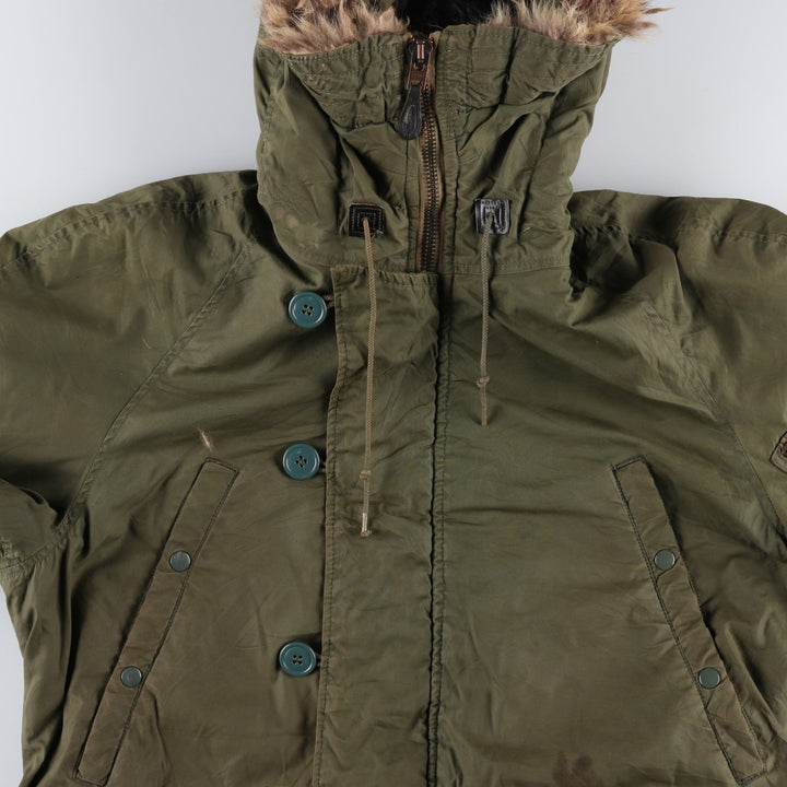 1970'S US Military N-3B Modified Coyote Fur Padded Military Flight Jacket, Men's Size Medium, Vintage wool Khaki type Vintage Second Hand