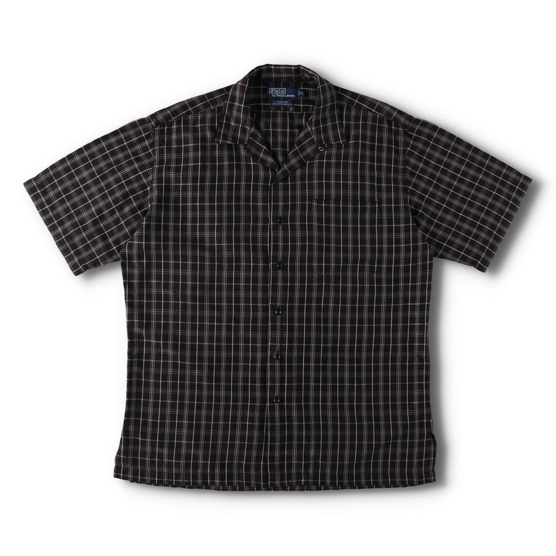Ralph Lauren POLO by Ralph Lauren CLAYTON Check Pattern Short-Sleeve Open Collar Cotton Shirt (Men's Size M) cotton black type Vintage Second Hand