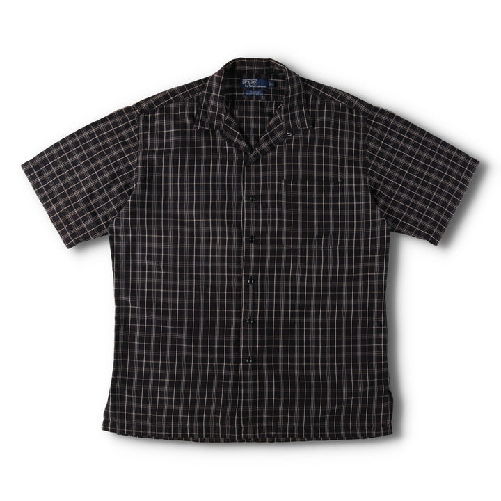 Ralph Lauren POLO by Ralph Lauren CLAYTON Check Pattern Short-Sleeve Open Collar Cotton Shirt (Men's Size M) cotton black type Vintage Second Hand