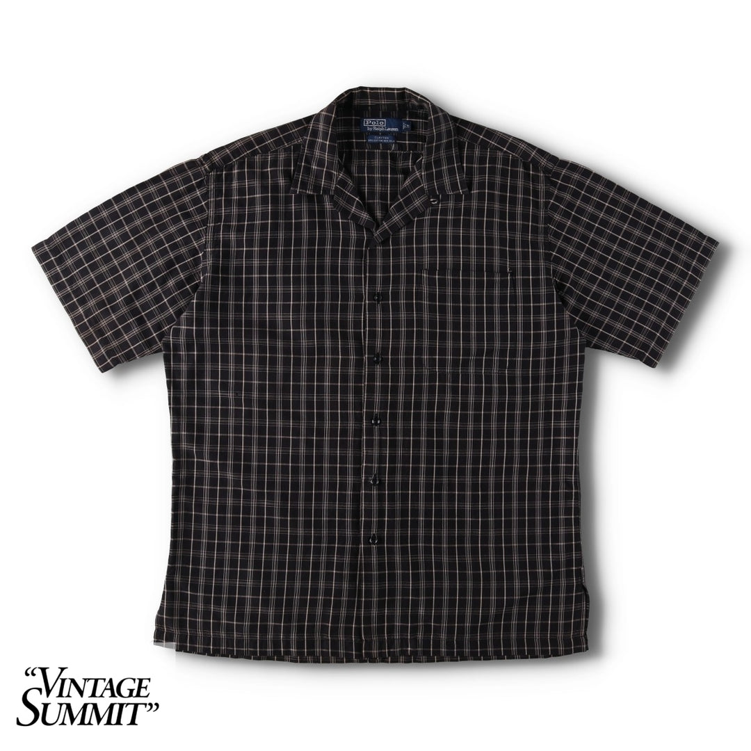 Ralph Lauren POLO by Ralph Lauren CLAYTON Check Pattern Short-Sleeve Open Collar Cotton Shirt (Men's Size M) cotton black type Vintage Second Hand