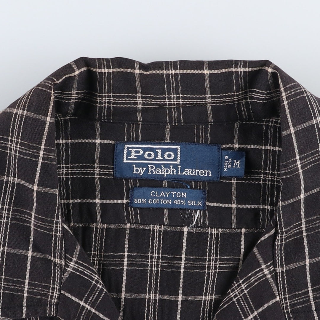 Ralph Lauren POLO by Ralph Lauren CLAYTON Check Pattern Short-Sleeve Open Collar Cotton Shirt (Men's Size M) cotton black type Vintage Second Hand