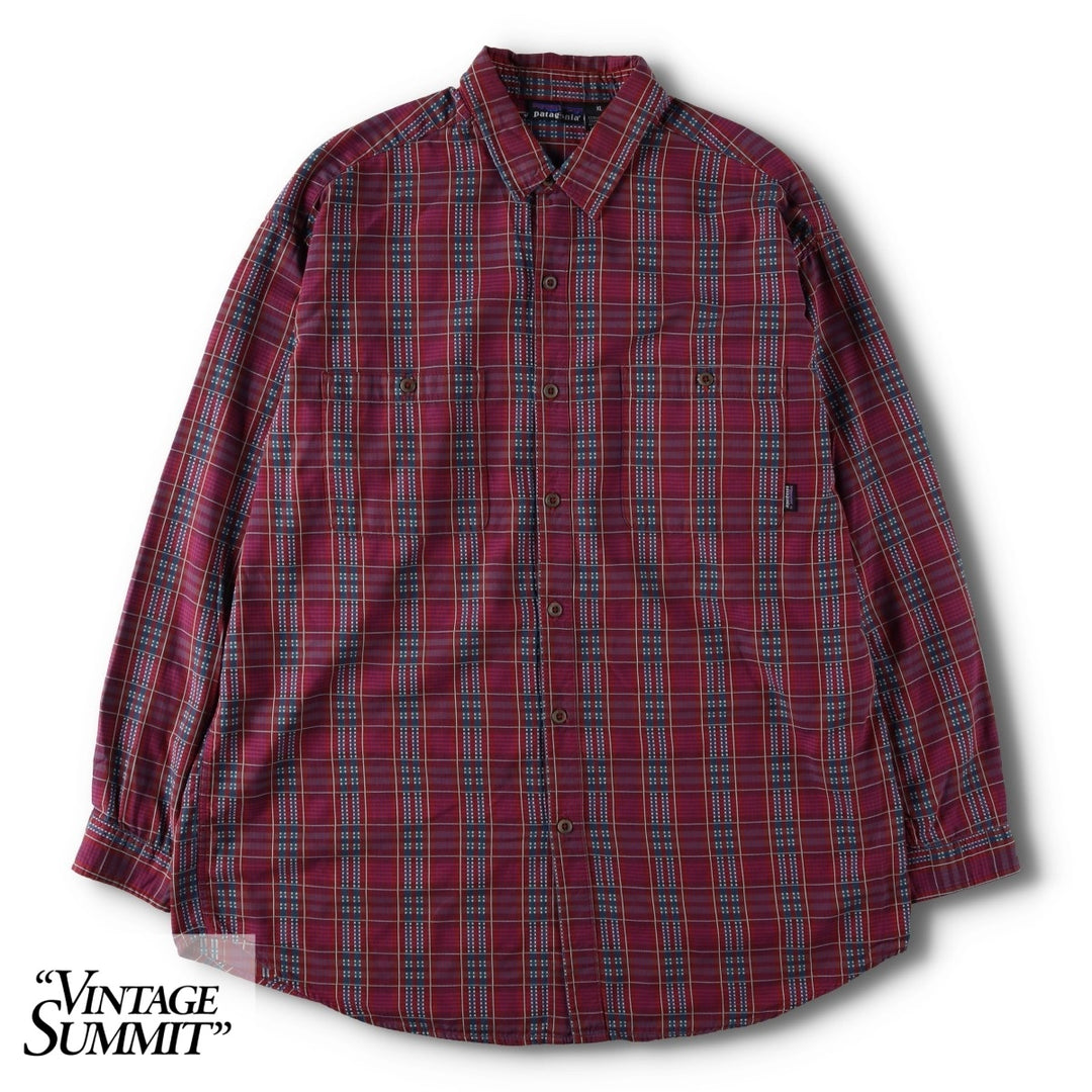 90'S Patagonia Pima Cotton Long-Sleeve Check Shirt (Men's XL equivalent) - Snow Tag (No Tag) cotton purple type Vintage Second Hand